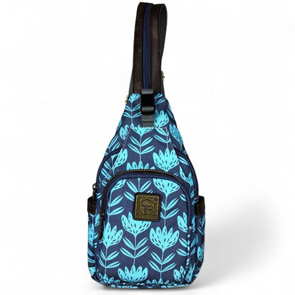 BLUE Cotton Road CANVAS Cross Body Bag / Mini Backpack with PROTEAS