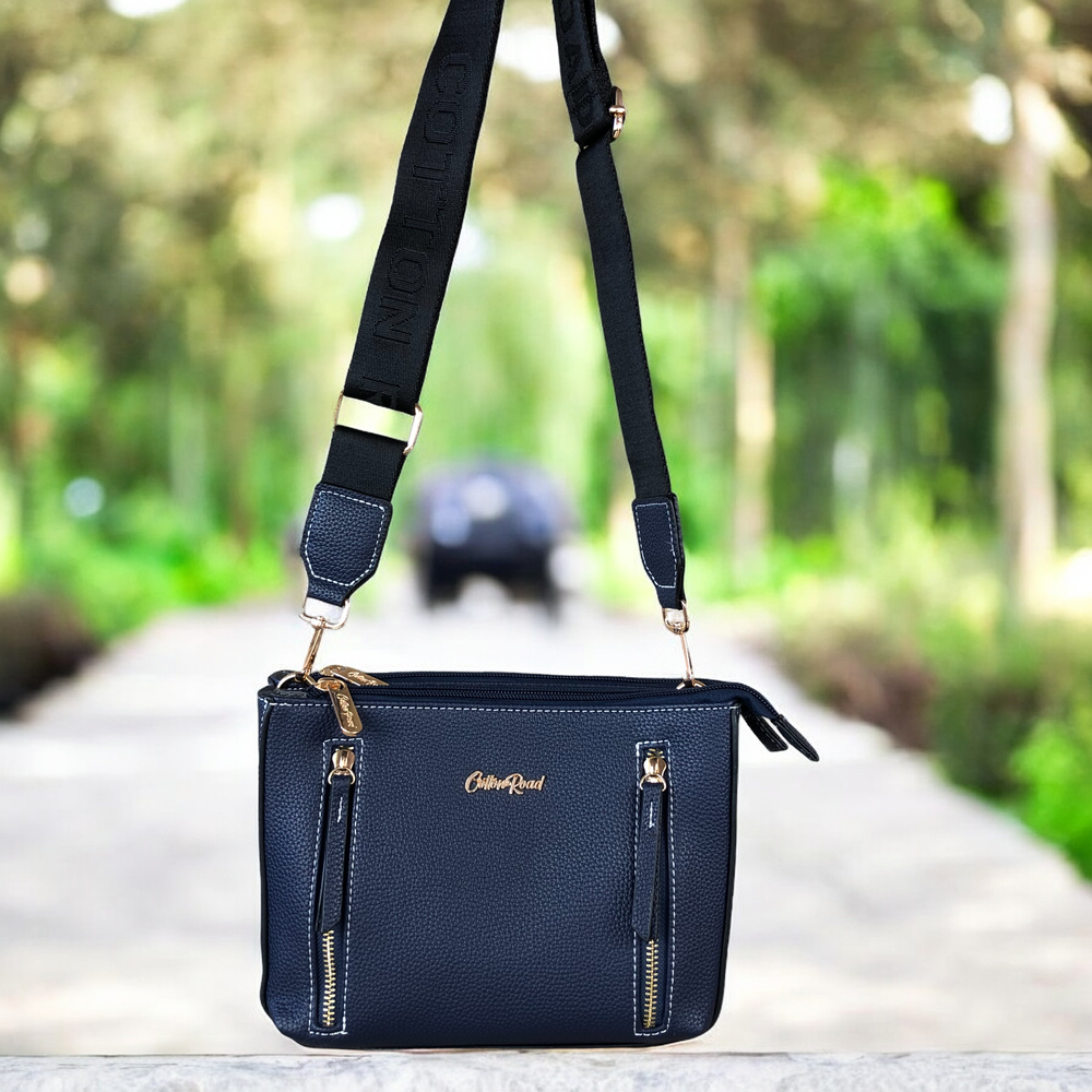 BLUE Cotton Road PU Leather Sling Bag with BRANDED Strap