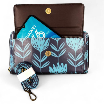 BLUE Cotton Road PVC Cellphone Sling Wallet with PROTEA Print