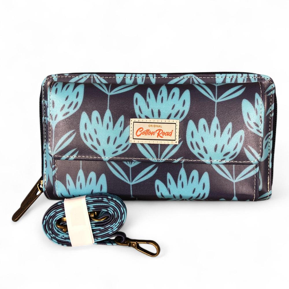 BLUE Cotton Road PVC Cellphone Sling Wallet with PROTEA Print