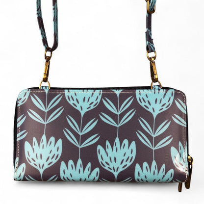 BLUE Cotton Road PVC Cellphone Sling Wallet with PROTEA Print