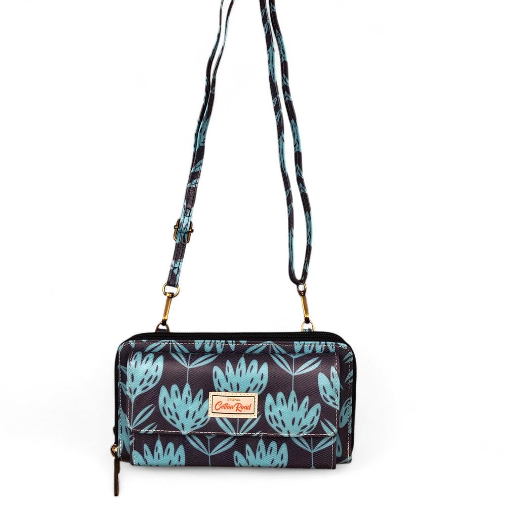 BLUE Cotton Road PVC Cellphone Sling Wallet with PROTEA Print