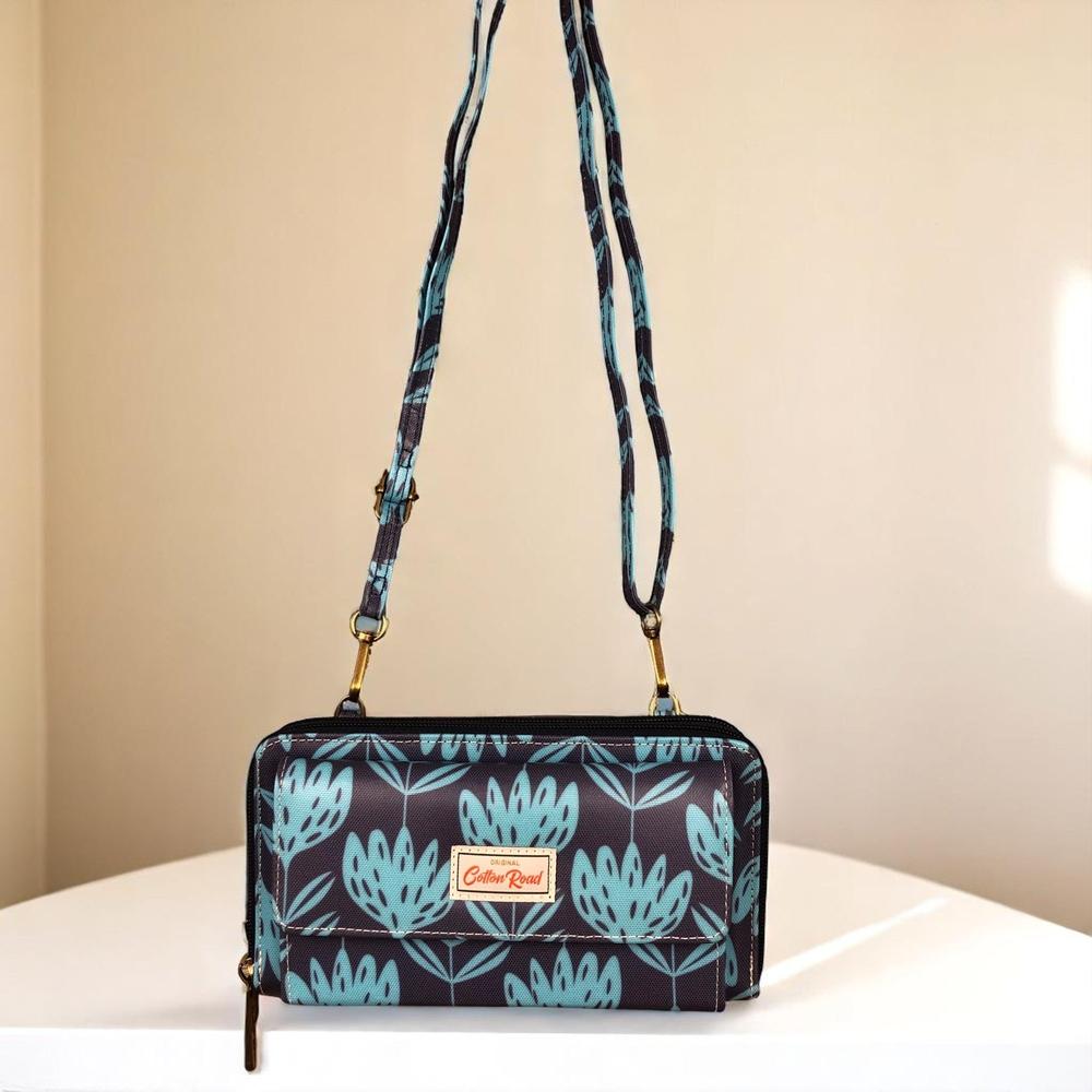 BLUE Cotton Road PVC Cellphone Sling Wallet with PROTEA Print