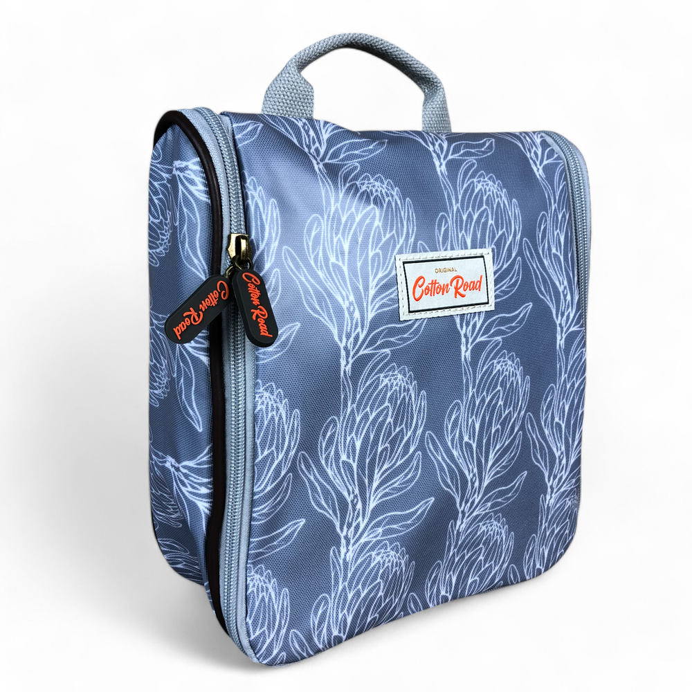 BLUE Cotton Road PVC Hanging Vanity Bag with PROTEAS