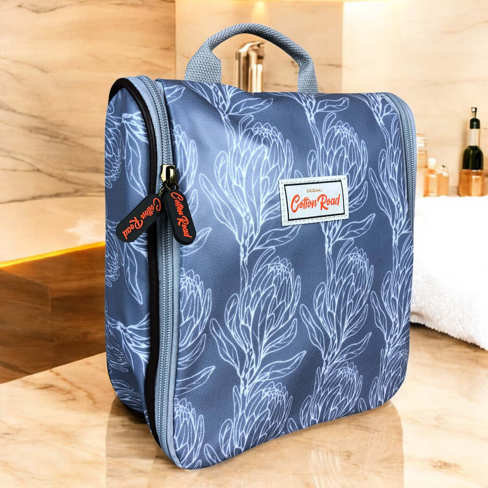BLUE Cotton Road PVC Hanging Vanity Bag with PROTEAS