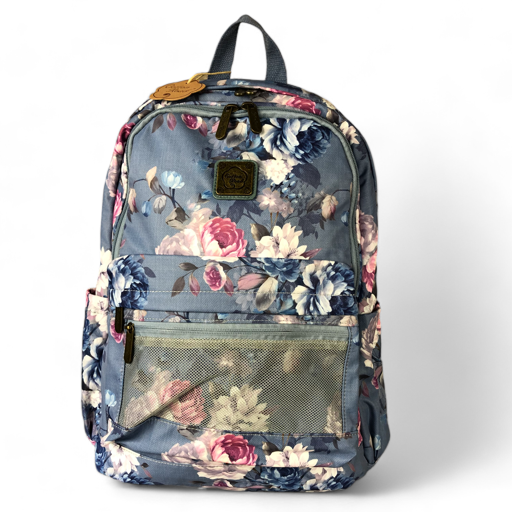 BLUE FLORAL Canvas Cotton Road Backpack