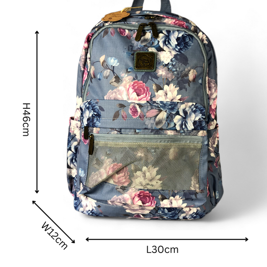 BLUE FLORAL Canvas Cotton Road Backpack