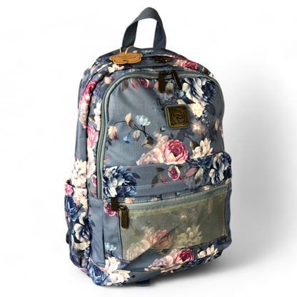 BLUE FLORAL Canvas Cotton Road Backpack
