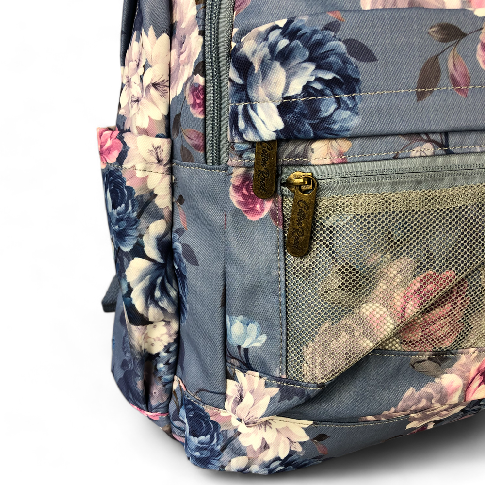 BLUE FLORAL Canvas Cotton Road Backpack