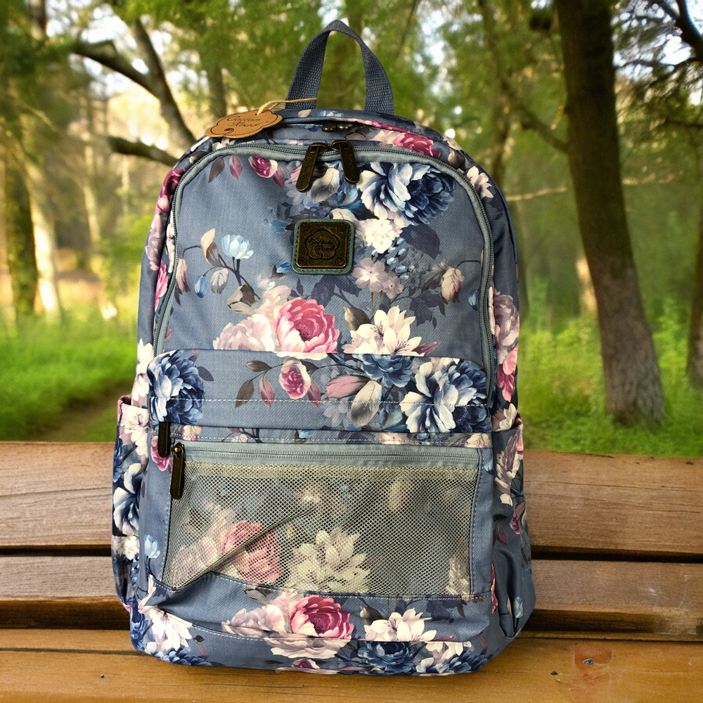 BLUE FLORAL Canvas Cotton Road Backpack