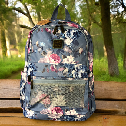 BLUE FLORAL Canvas Cotton Road Backpack