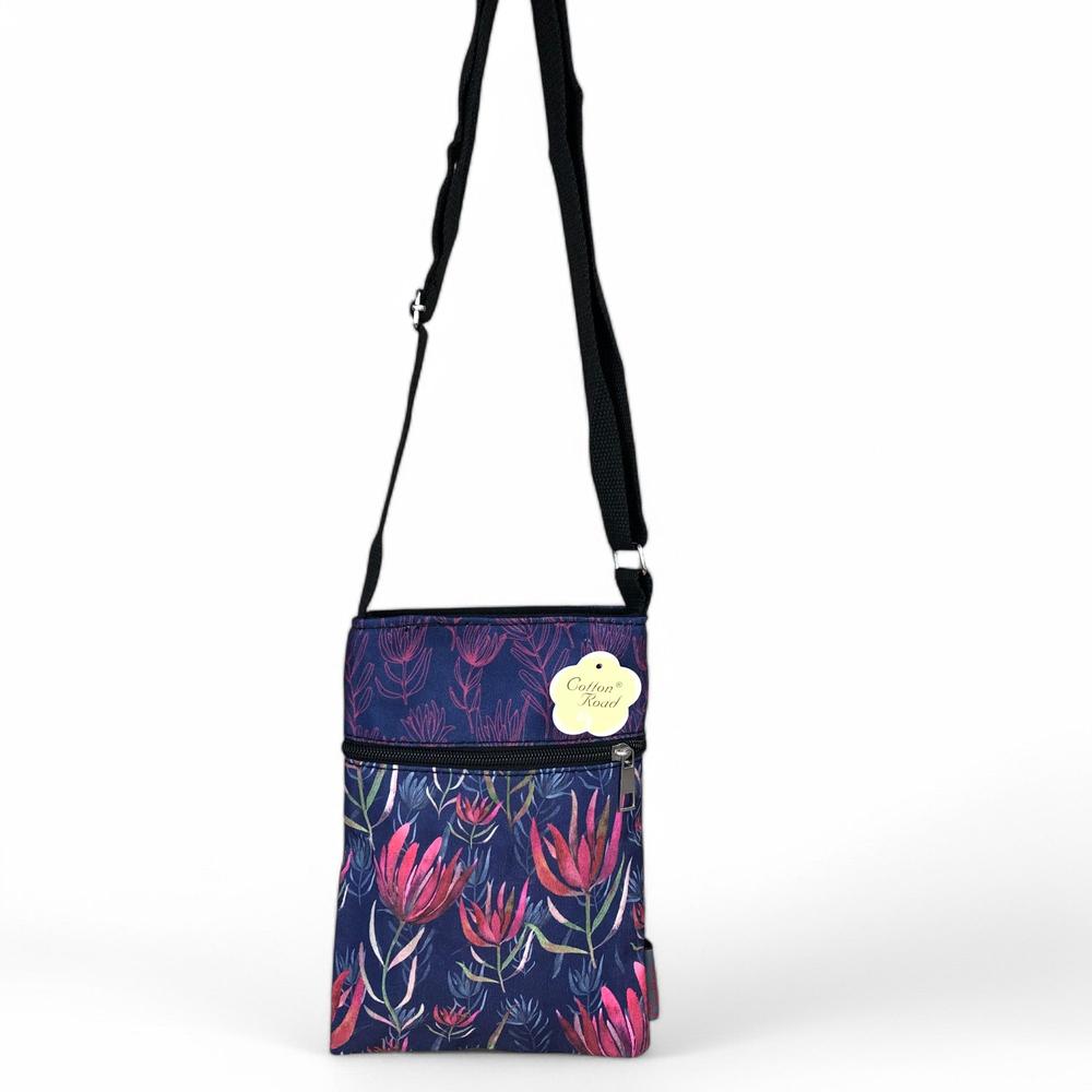 BLUE FLORAL Cotton Road Canvas Mini Sling Bag with PROTEAS