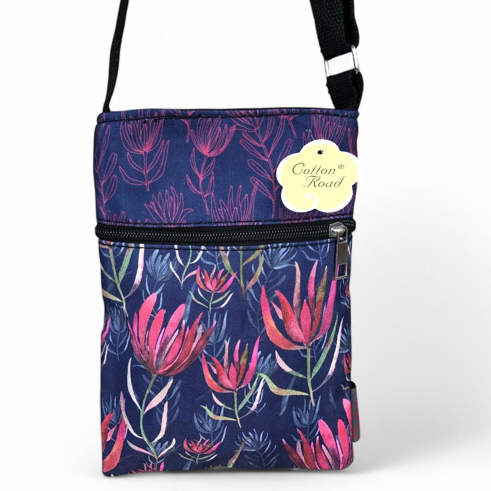 BLUE FLORAL Cotton Road Canvas Mini Sling Bag with PROTEAS