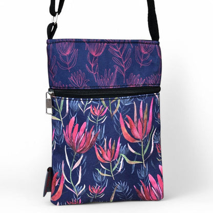 BLUE FLORAL Cotton Road Canvas Mini Sling Bag with PROTEAS