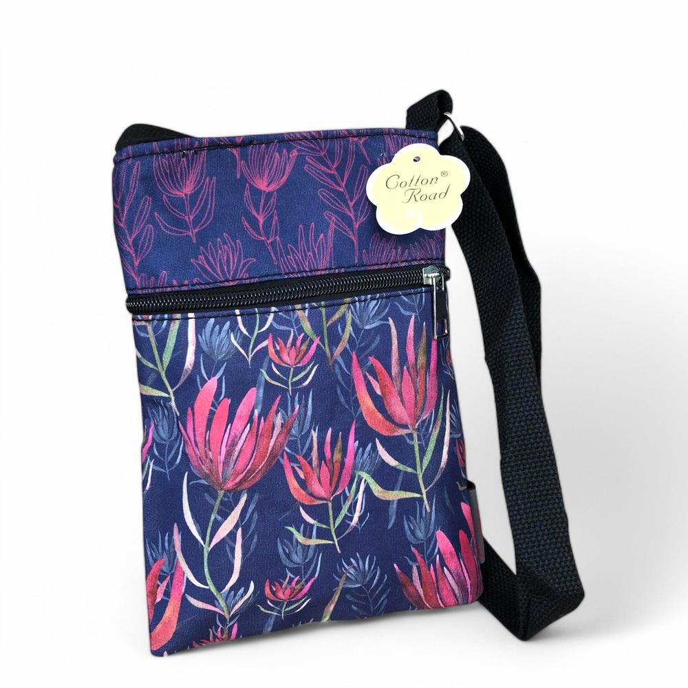 BLUE FLORAL Cotton Road Canvas Mini Sling Bag with PROTEAS