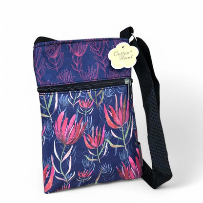 BLUE FLORAL Cotton Road Canvas Mini Sling Bag with PROTEAS