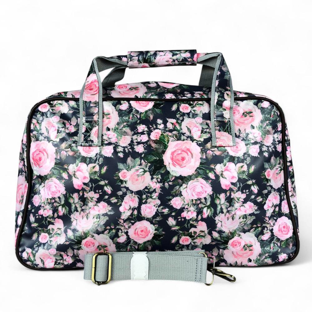 BLUE FLORAL PVC Overnight Cotton Road Travel Bag