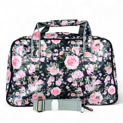 BLUE FLORAL PVC Overnight Cotton Road Travel Bag