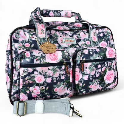 BLUE FLORAL PVC Overnight Cotton Road Travel Bag