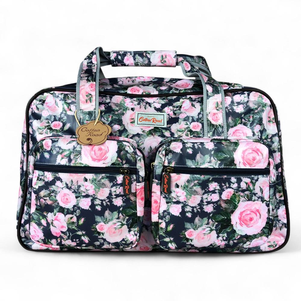BLUE FLORAL PVC Overnight Cotton Road Travel Bag