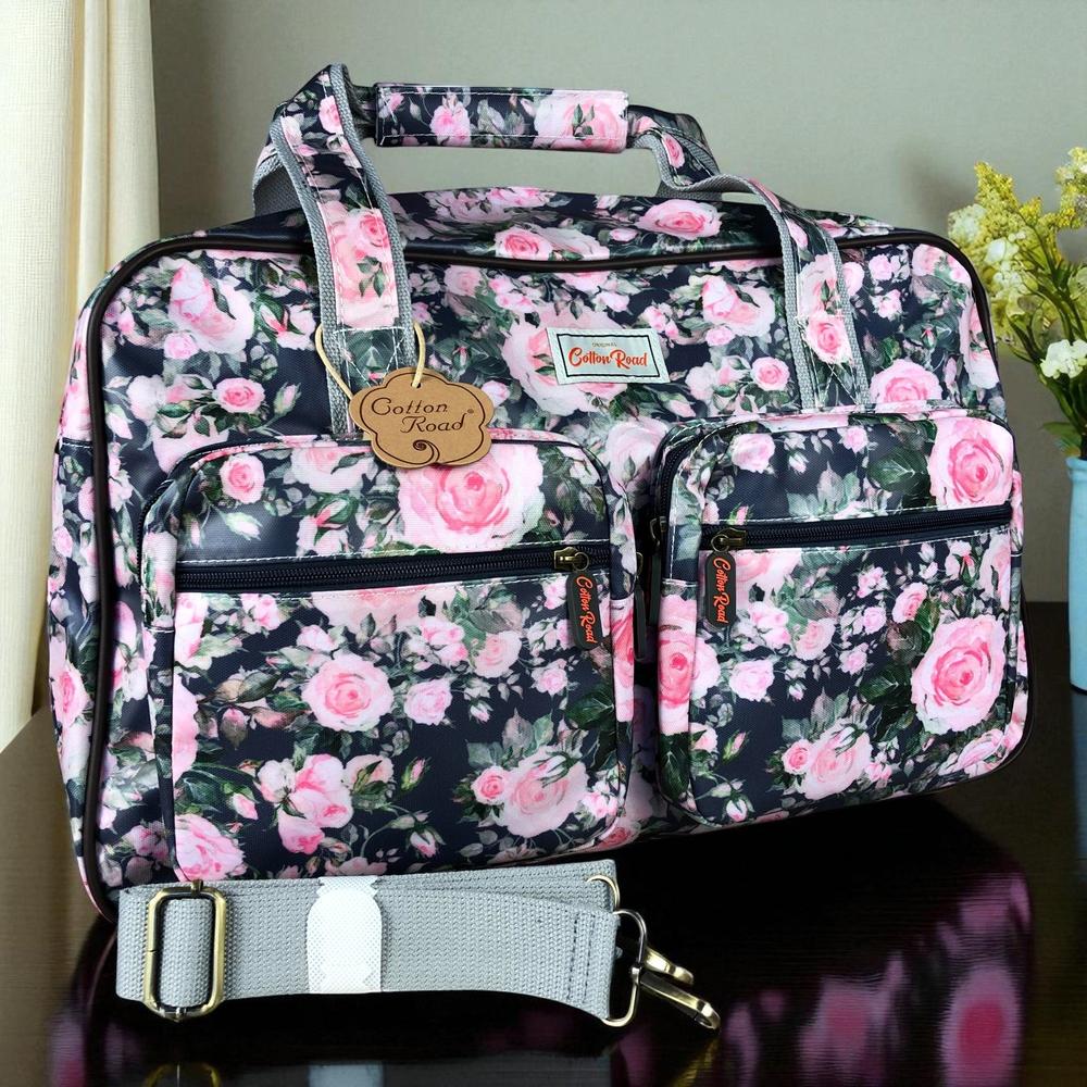 BLUE FLORAL PVC Overnight Cotton Road Travel Bag
