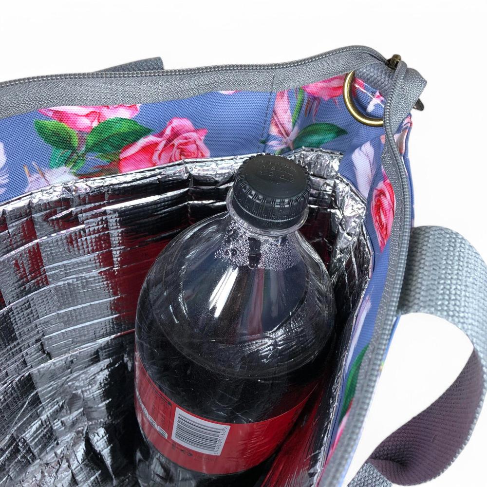 BLUE Large FLORAL PVC Cotton Road Cooler Bag