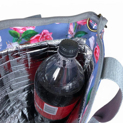 BLUE Large FLORAL PVC Cotton Road Cooler Bag