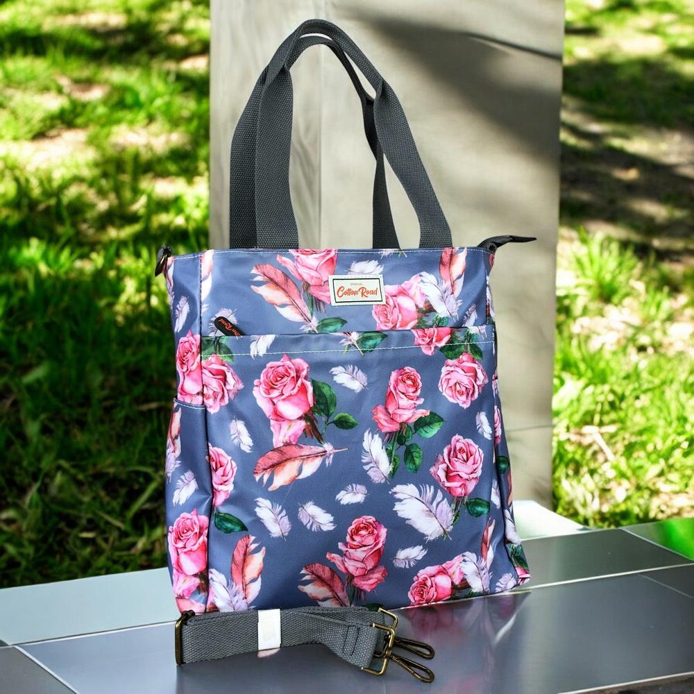 BLUE Large FLORAL PVC Cotton Road Cooler Bag