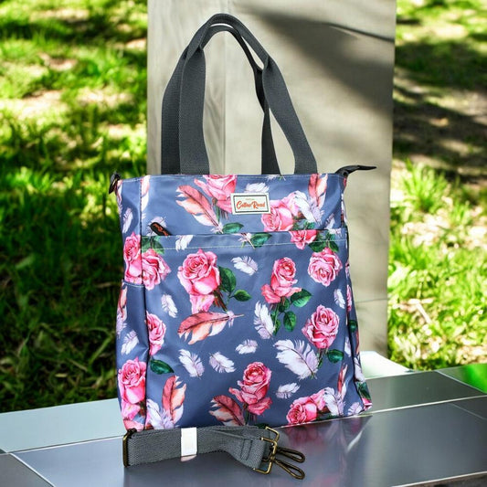 BLUE Large FLORAL PVC Cotton Road Cooler Bag