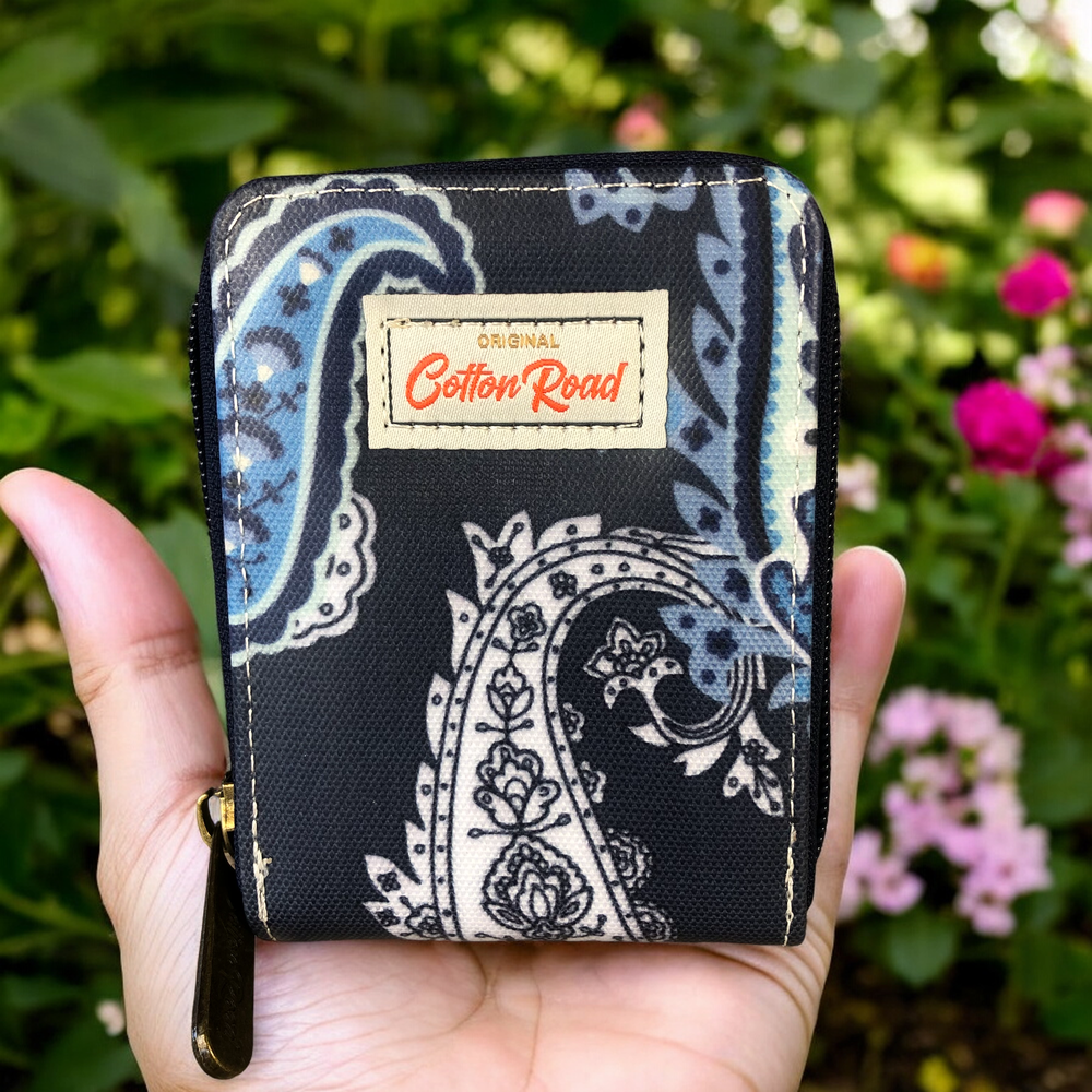 BLUE PAISLEY PVC Cotton Road Card Holder
