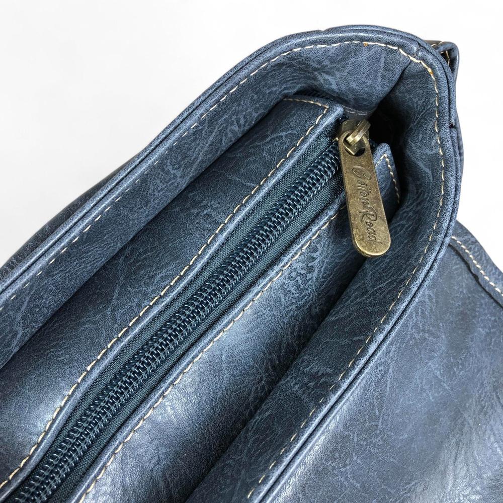 BLUE PU Leather Cotton Road Sling Bag with FLORAL Panel