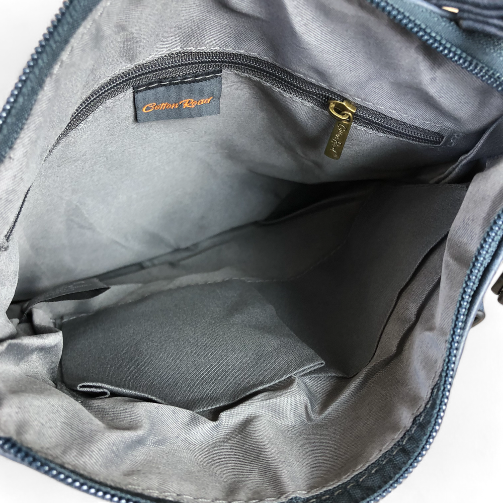 BLUE PU Leather Cotton Road Sling Bag with Metal Zips