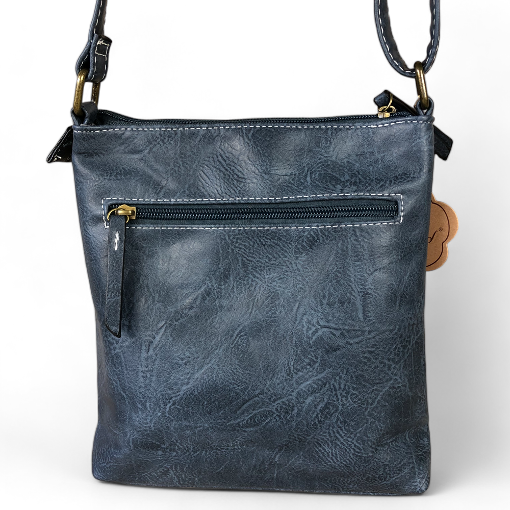 BLUE PU Leather Cotton Road Sling Bag with Metal Zips