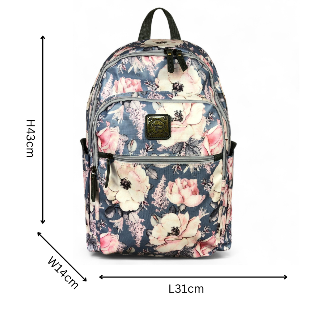 BLUE PVC Cotton Road 15,6" Laptop Backpack with FLOWERS