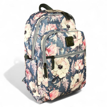 BLUE PVC Cotton Road 15,6" Laptop Backpack with FLOWERS