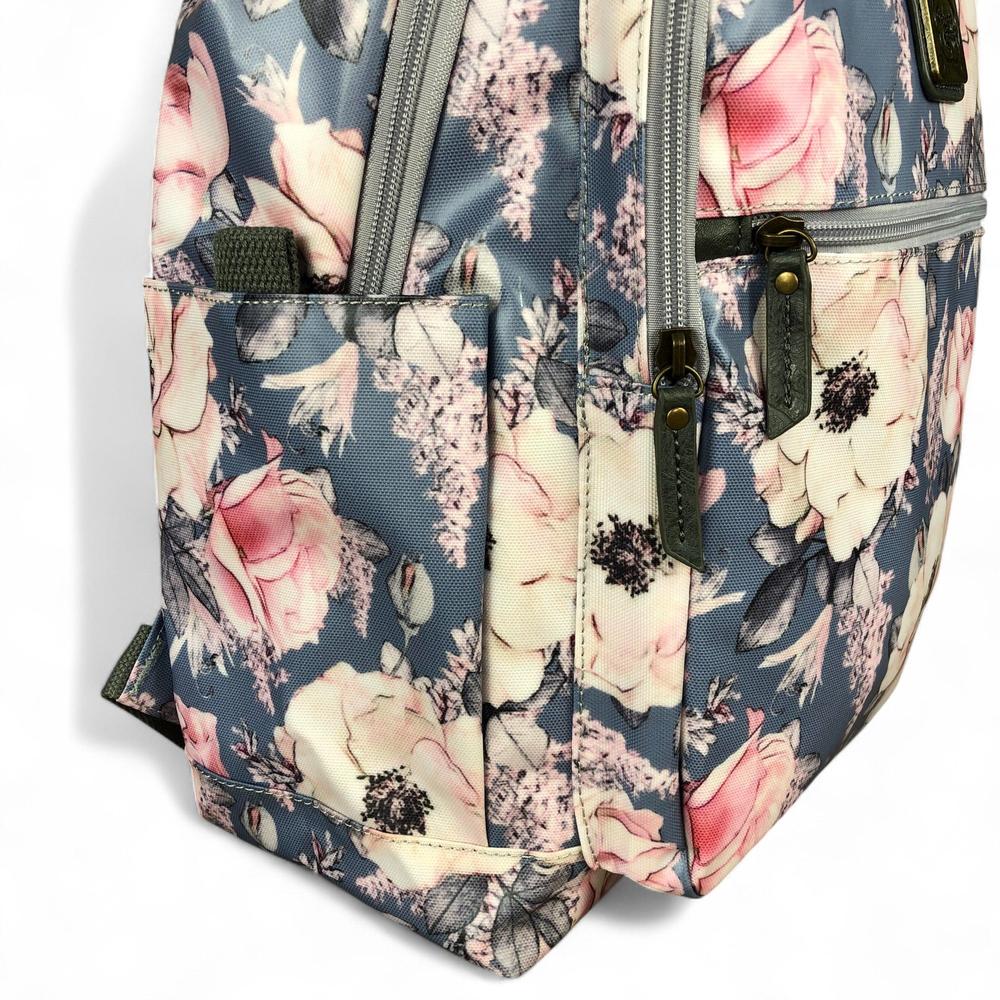 BLUE PVC Cotton Road 15,6" Laptop Backpack with FLOWERS