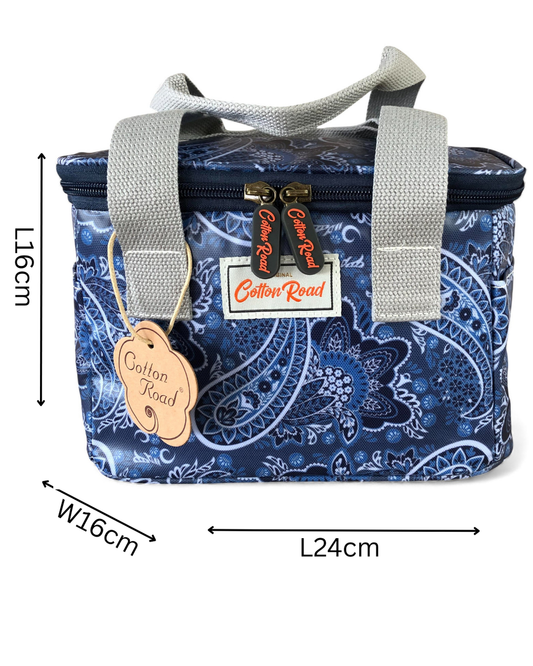 BLUE PVC Cotton Road Lunch Box Cooler Bag with PAISLEY Print