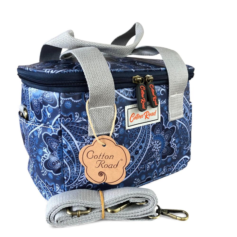 BLUE PVC Cotton Road Lunch Box Cooler Bag with PAISLEY Print