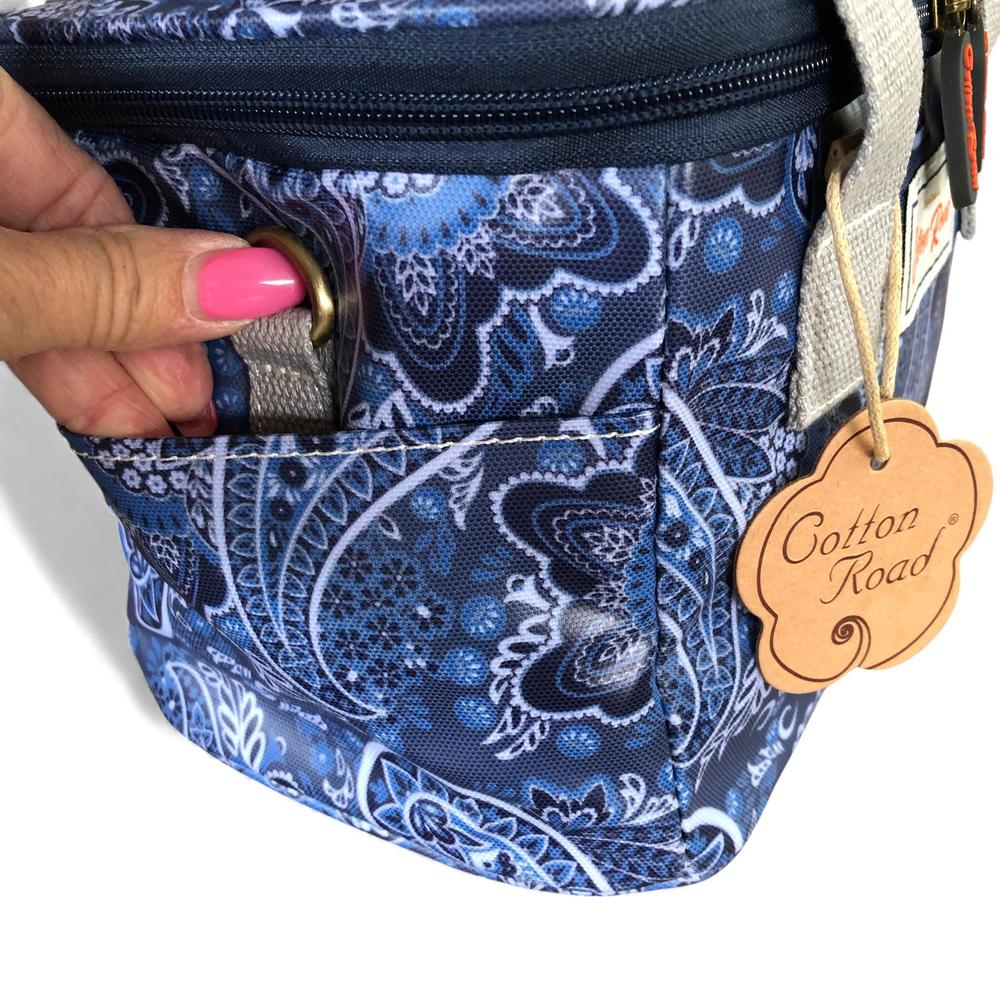 BLUE PVC Cotton Road Lunch Box Cooler Bag with PAISLEY Print