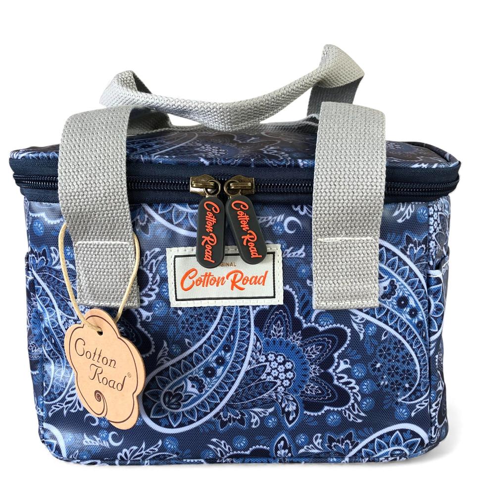 BLUE PVC Cotton Road Lunch Box Cooler Bag with PAISLEY Print