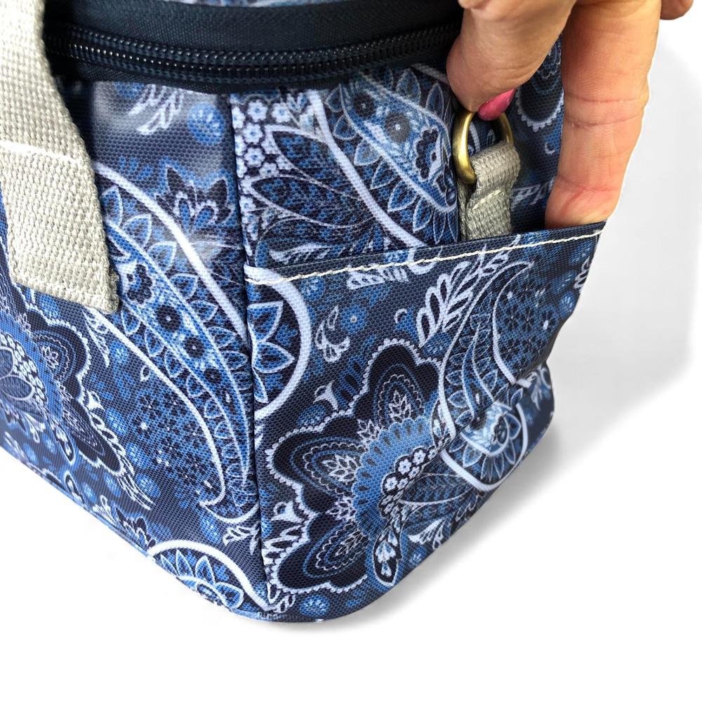 BLUE PVC Cotton Road Lunch Box Cooler Bag with PAISLEY Print