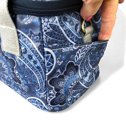 BLUE PVC Cotton Road Lunch Box Cooler Bag with PAISLEY Print