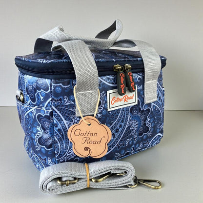 BLUE PVC Cotton Road Lunch Box Cooler Bag with PAISLEY Print
