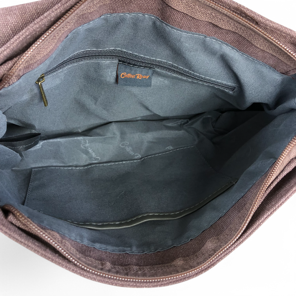 BROWN BRANDED Canvas Cotton Road Sling Bag with BROWN PU Leather Trim