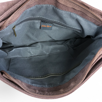 BROWN BRANDED Canvas Cotton Road Sling Bag with BROWN PU Leather Trim