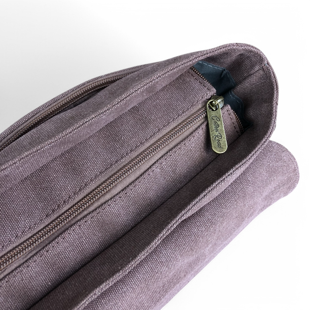 BROWN BRANDED Canvas Cotton Road Sling Bag with BROWN PU Leather Trim