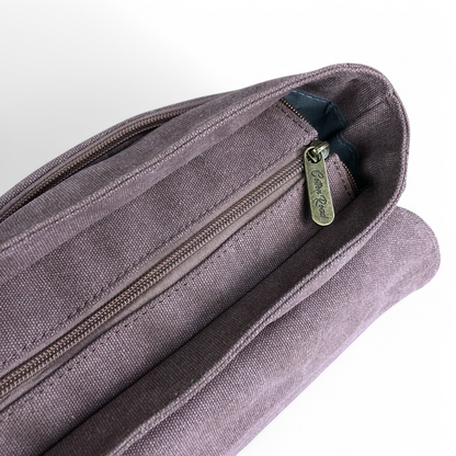 BROWN BRANDED Canvas Cotton Road Sling Bag with BROWN PU Leather Trim