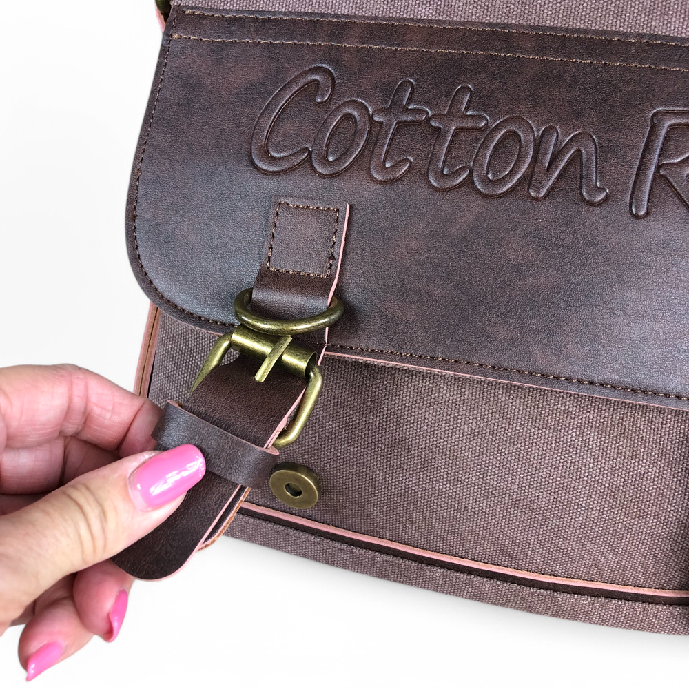 BROWN BRANDED Canvas Cotton Road Sling Bag with BROWN PU Leather Trim