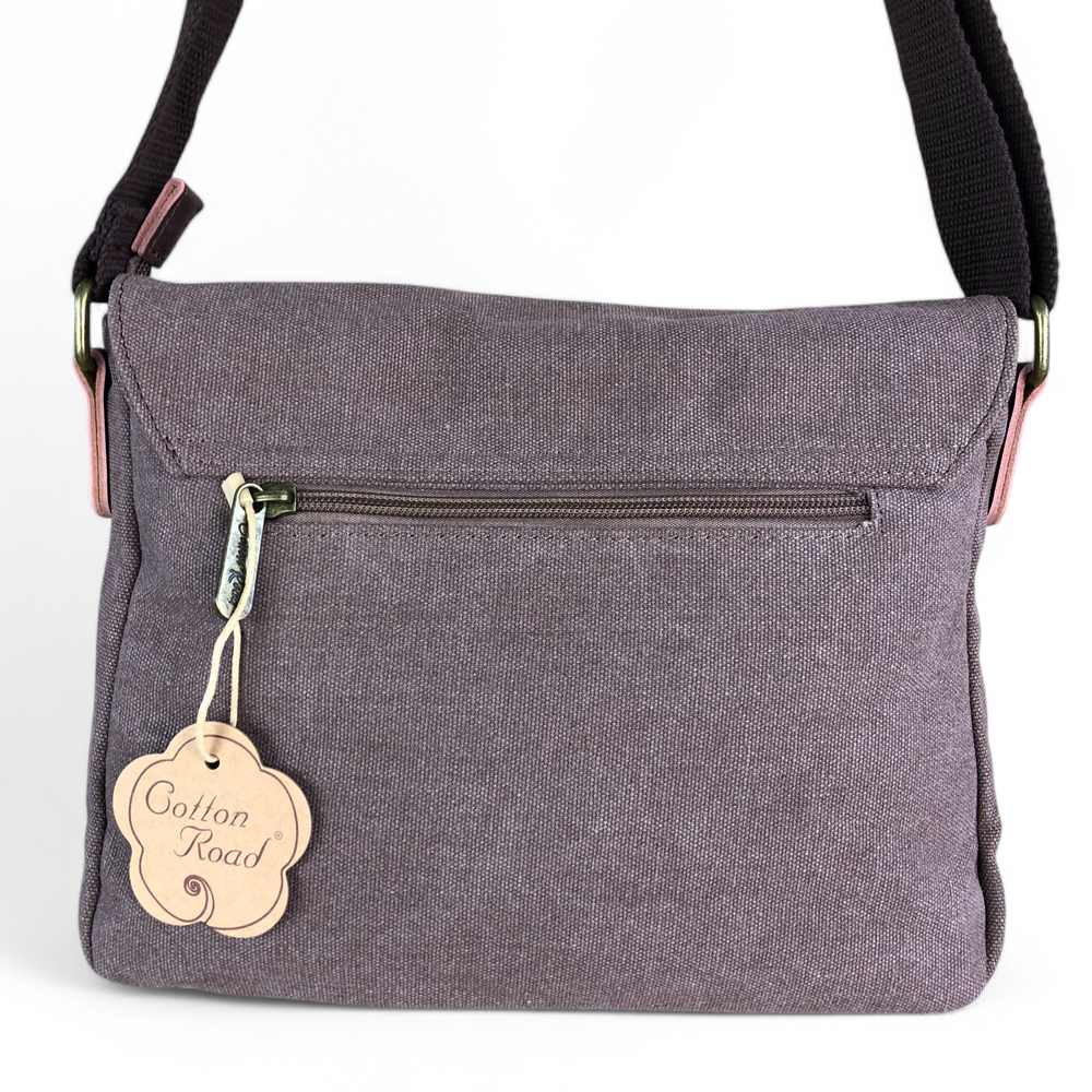 BROWN BRANDED Canvas Cotton Road Sling Bag with BROWN PU Leather Trim