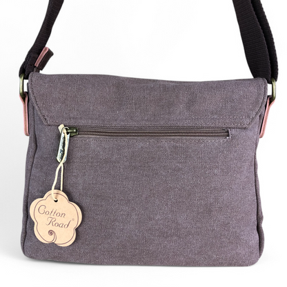 BROWN BRANDED Canvas Cotton Road Sling Bag with BROWN PU Leather Trim